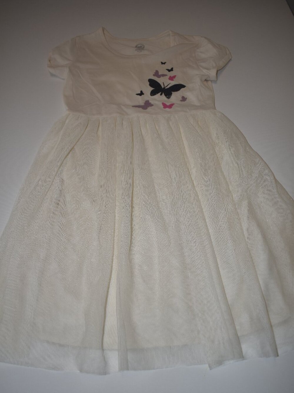 Wonder Nation Girls L 10-12 Ivory Butterfly Tulle Dress Glitter Pink Purple